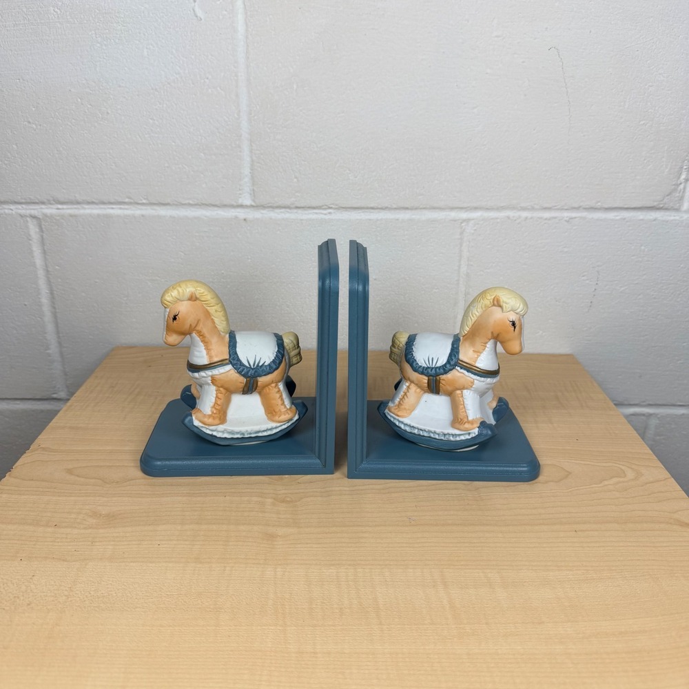 Vintage Ceramic/Wooden Rocking Horse Bookends‎ Nursery/Playroom  Decor